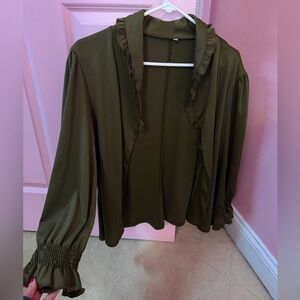 Olive Green Ruffle Jacket Blouse
